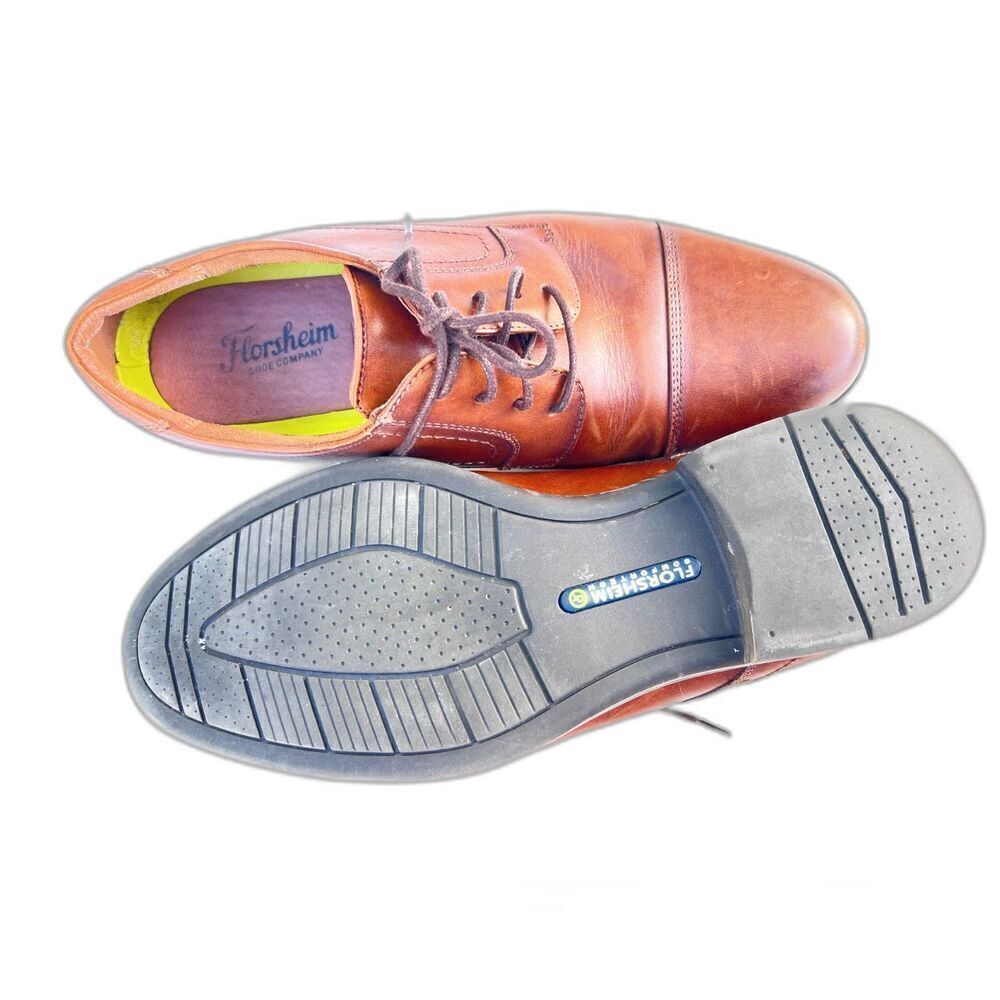 Florsheim Oxford men Shoe Lace Up Dress Company Leather Cognac Brown size 10.